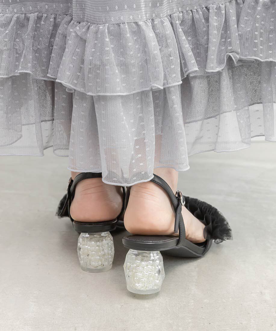  「ラメチュールフリルヒールコンシャスサンダル」|サンダル|