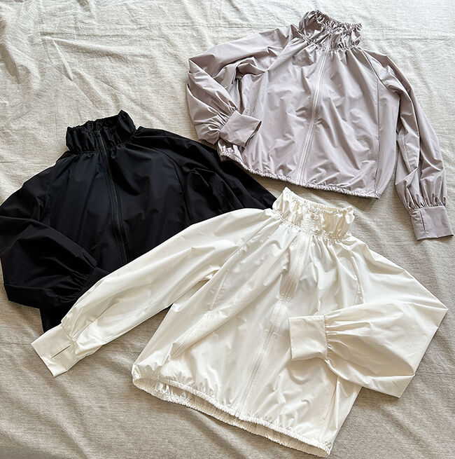 ALBOVE「UVカットスタンドネック撥水ギャザーブルゾン」|レインコート|