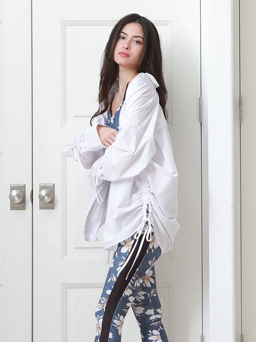 ALBOVE「UVカットロング丈リボンシャツ/トップス」|シャツ・ブラウス|ホワイト