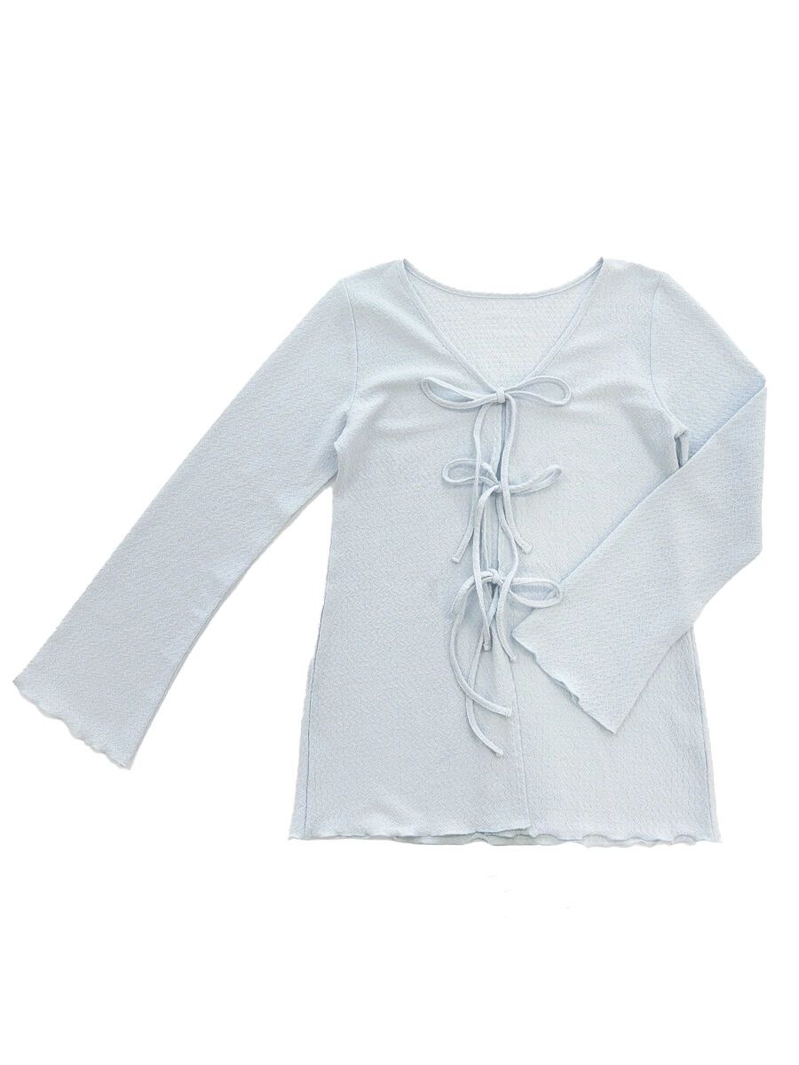 PEAK&PINE「【新作】ジャガード風ロング丈リボンカーディガン」|スポーツ|ブルー