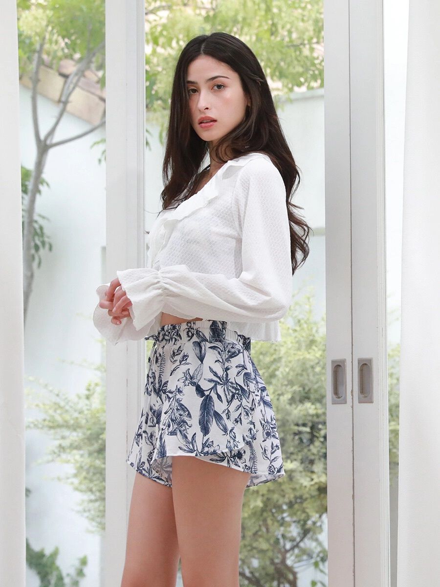 PEAK&PINE「【新作】ジャガード風ショート丈フリルカーディガン」|スポーツ|