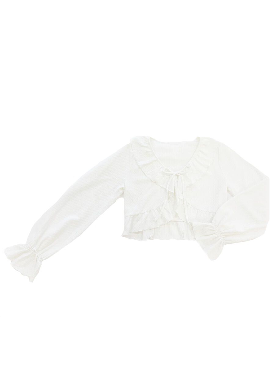 PEAK&PINE「【新作】ジャガード風ショート丈フリルカーディガン」|スポーツ|