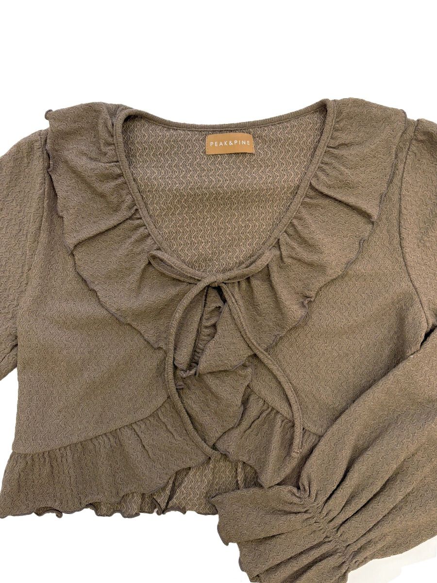 PEAK&PINE「【新作】ジャガード風ショート丈フリルカーディガン」|スポーツ|