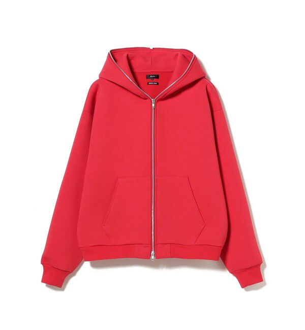 BEAMS「フルフェイス ジップアップ フーディ 【ワイドショートフィット】」|スウェット・ジャージ|RED