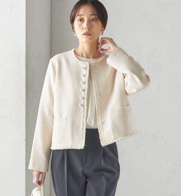 SHIPS for women「〈セレモニー対応可〉スラブ ツイード ノーカラー ジャケット（セットアップ対応）」|ノーカラージャケット|