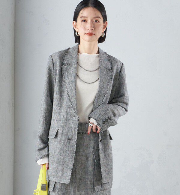 SHIPS for women「〈手洗い可能〉チェック / 無地 フリンジ ボクシー ジャケット」|テーラードジャケット|