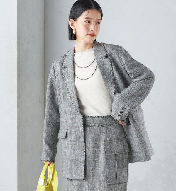 SHIPS for women「〈手洗い可能〉チェック / 無地 フリンジ ボクシー ジャケット」|テーラードジャケット|