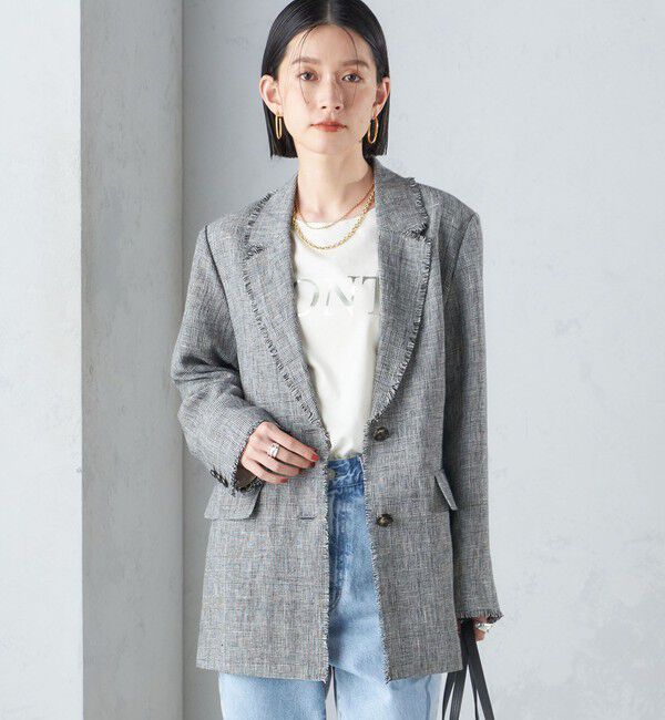 SHIPS for women「〈手洗い可能〉チェック / 無地 フリンジ ボクシー ジャケット」|テーラードジャケット|