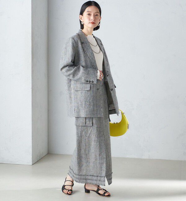 SHIPS for women「〈手洗い可能〉チェック / 無地 フリンジ ボクシー ジャケット」|テーラードジャケット|