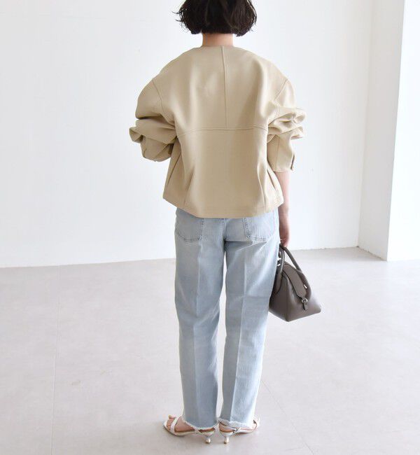 quaranciel「quaranciel:〈洗濯機可能〉ダブルジャージー ノーカラー コンパクト ジャケット」|ノーカラージャケット|