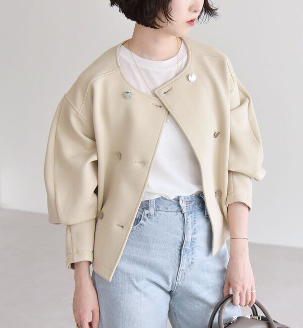 quaranciel「quaranciel:〈洗濯機可能〉ダブルジャージー ノーカラー コンパクト ジャケット」|ノーカラージャケット|