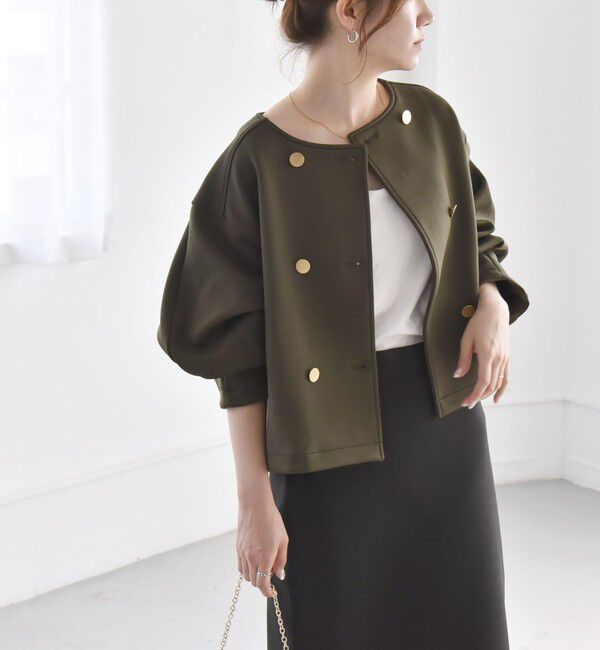 quaranciel「quaranciel:〈洗濯機可能〉ダブルジャージー ノーカラー コンパクト ジャケット」|ノーカラージャケット|