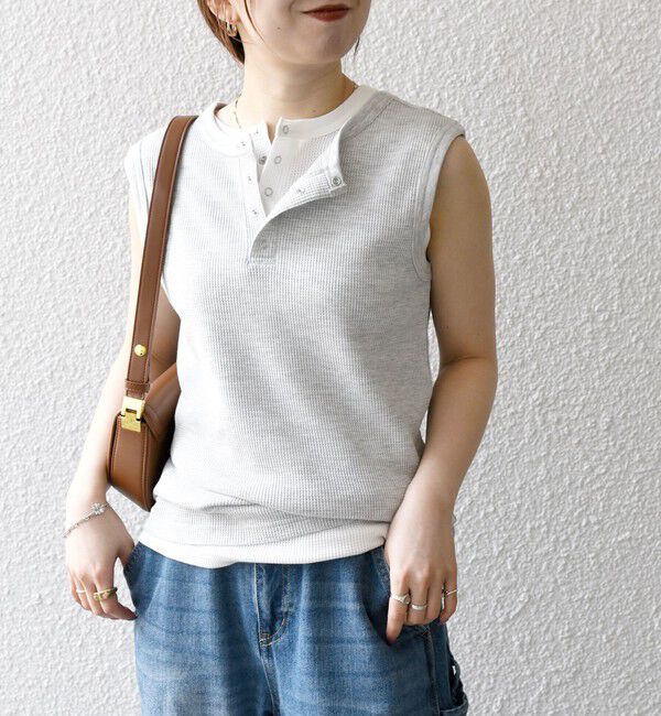 SHIPS any「《一部追加予約》SHIPS any:〈洗濯機可能〉ワッフル ヘンリーネック 2WAY ノースリーブ TEE」|タンクトップ|