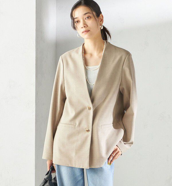 SHIPS for women「〈手洗い可能〉Asami 麻調合繊 カラー レス ジャケット 2」|その他|