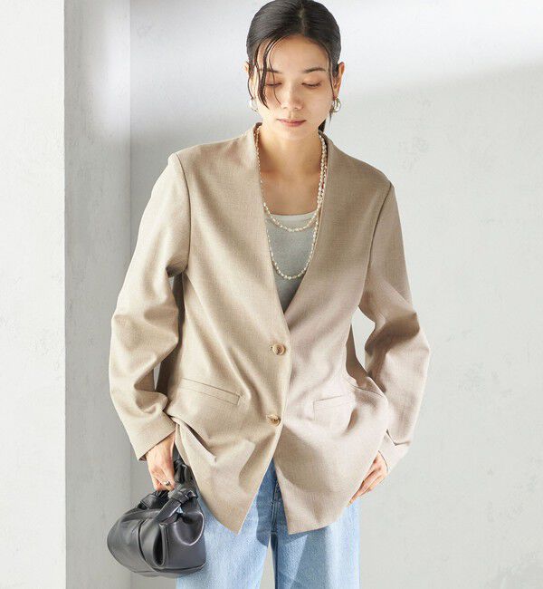 SHIPS for women「〈手洗い可能〉Asami 麻調合繊 カラー レス ジャケット 2」|その他|