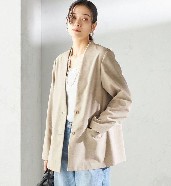 SHIPS for women「〈手洗い可能〉Asami 麻調合繊 カラー レス ジャケット 2」|その他|