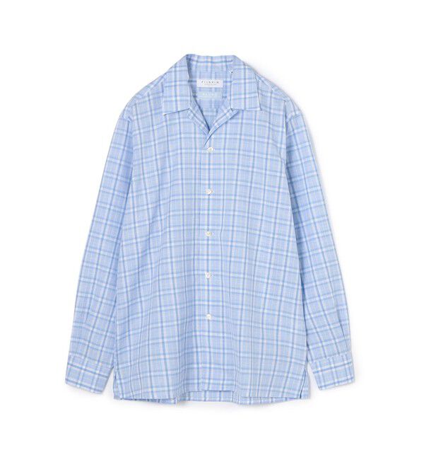 TOMORROWLAND MENS「コットンリネン オープンカラーロングスリーブ チェックシャツ ALUMO」|シャツ・ブラウス|62 ブルー系