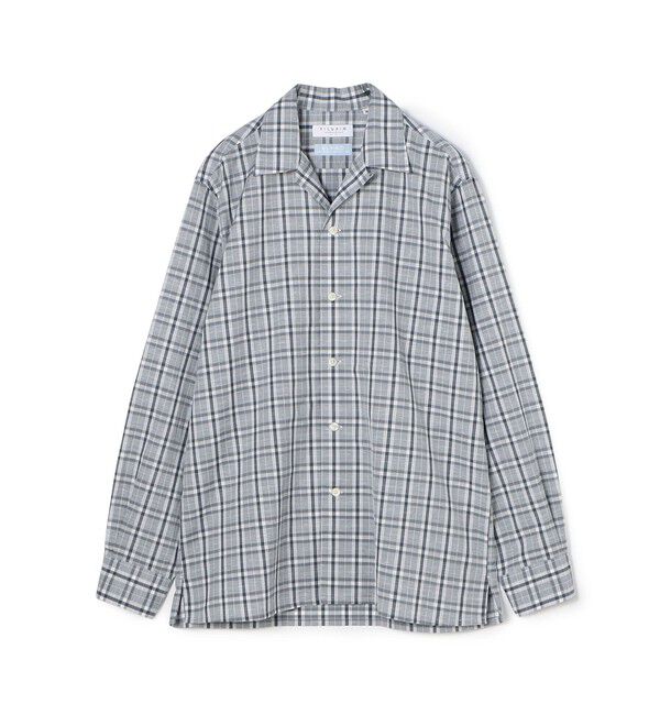 TOMORROWLAND MENS「コットンリネン オープンカラーロングスリーブ チェックシャツ ALUMO」|シャツ・ブラウス|68 ネイビー系