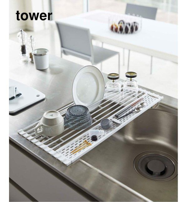 journal standard Furniture「《WEB限定予約》【tower/タワー】折り畳み水切り シリコーントレー付き L」|食器・キッチングッズ|ホワイト