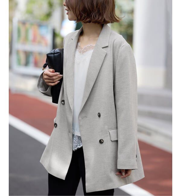 SLOBE IENA「《セットアップ対応可/WEB限定/追加4》ウォッシャブルツイルダブルジャケット」|テーラードジャケット|グレーA