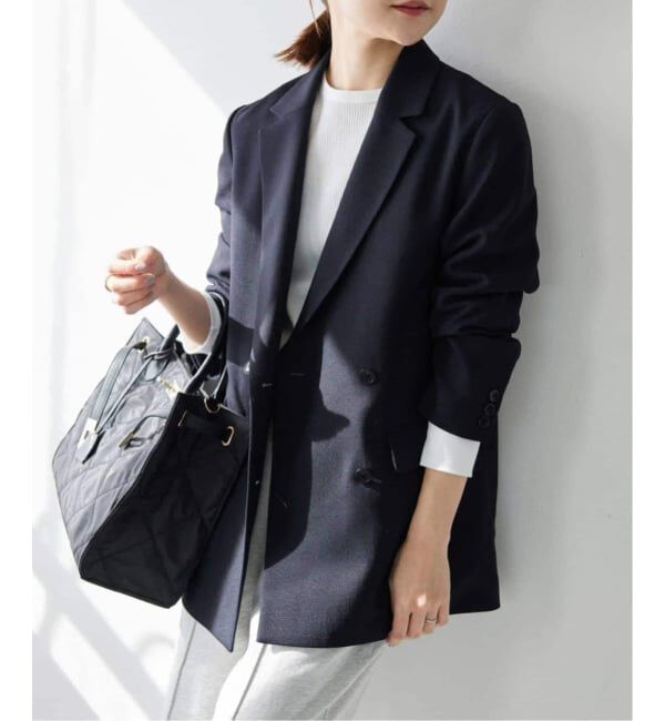 SLOBE IENA「《セットアップ対応可/WEB限定/追加4》ウォッシャブルツイルダブルジャケット」|テーラードジャケット|ネイビー