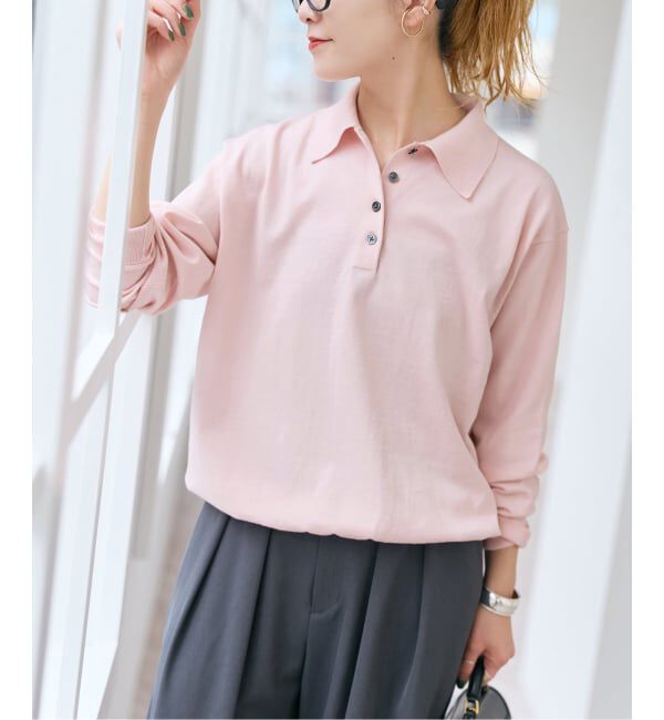 Spick and Span「Emil cotoni ポロシャツニット」|ニット・セーター|ピンク A