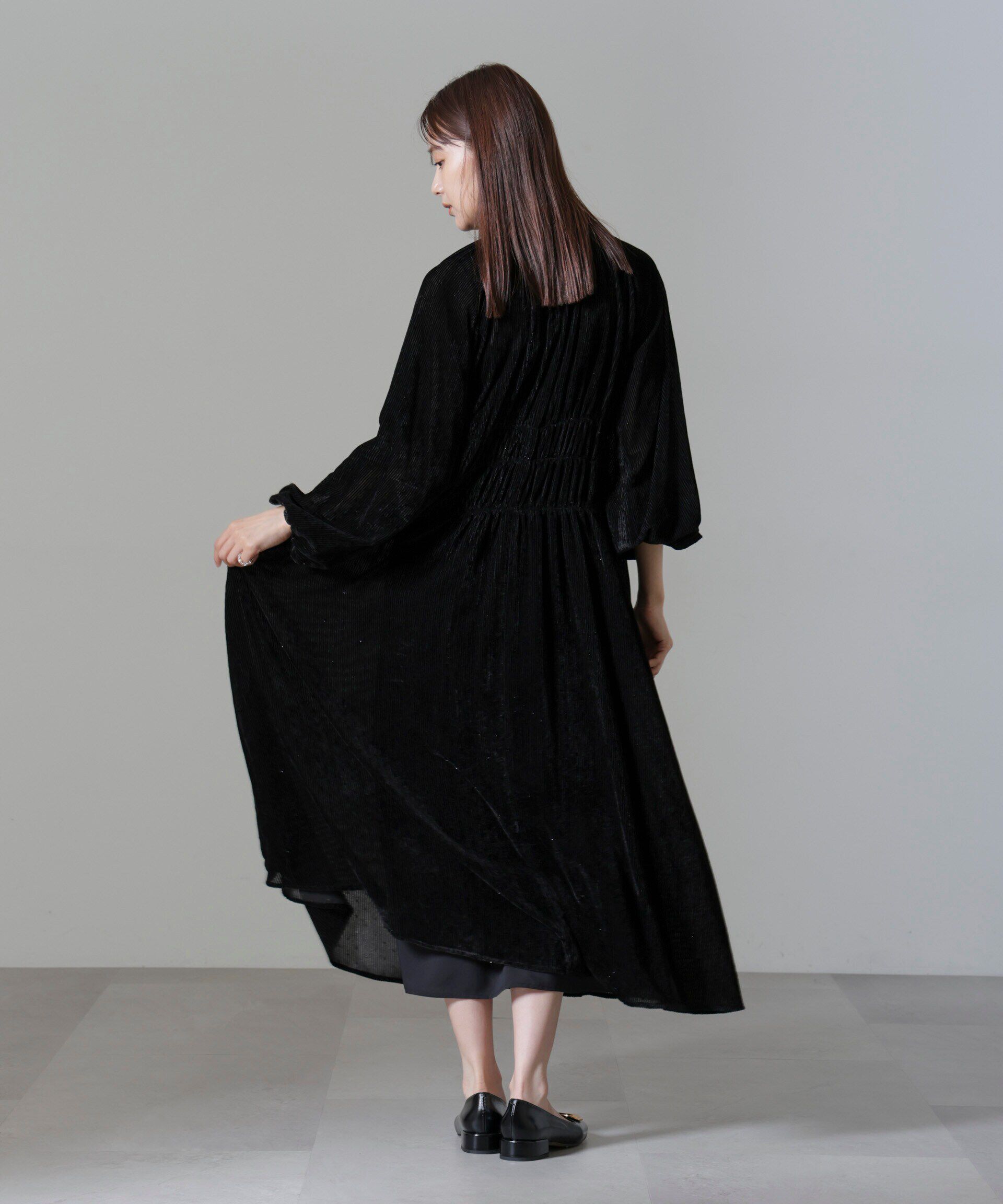 nano･universe「ストライプベロアギャザーワンピース」|ワンピース|