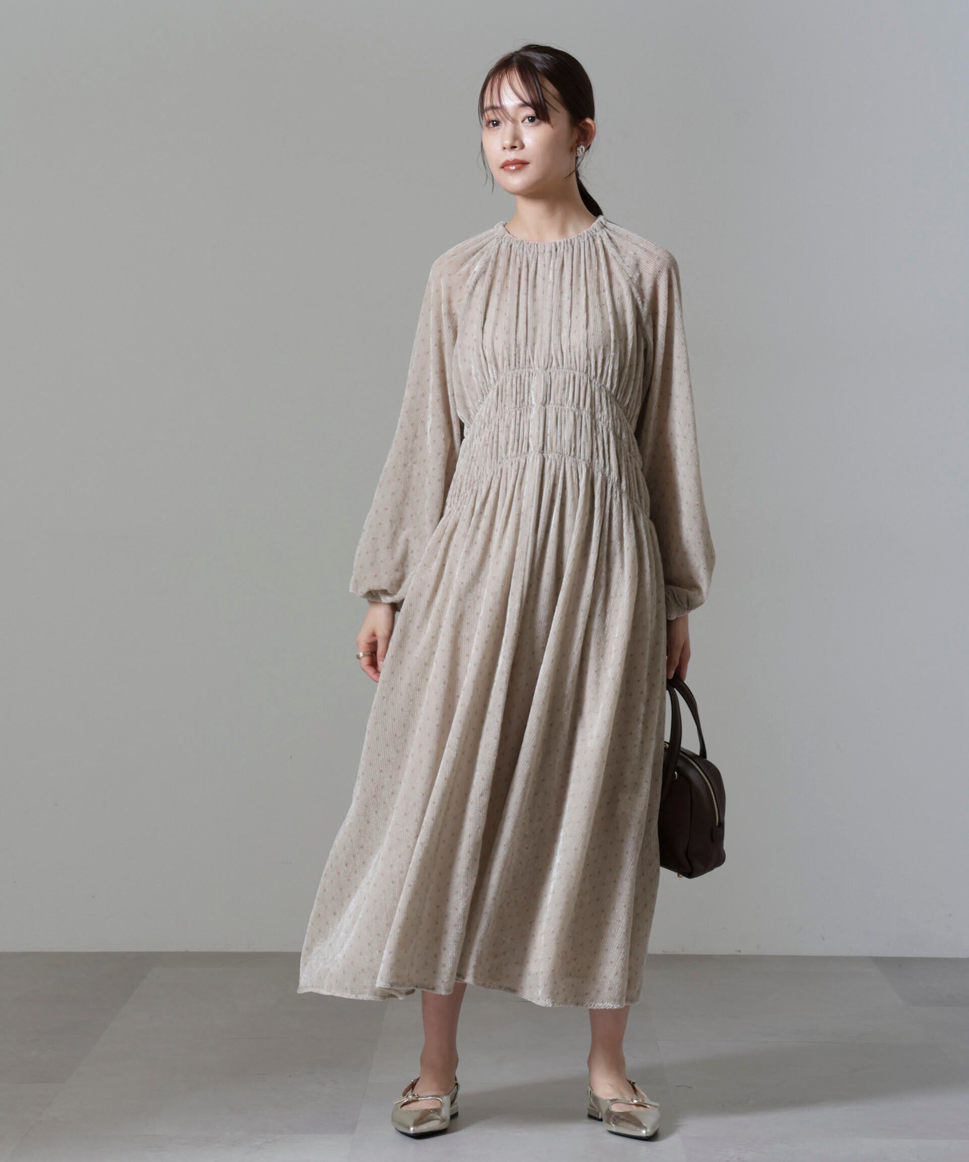 nano･universe「ストライプベロアギャザーワンピース」|ワンピース|