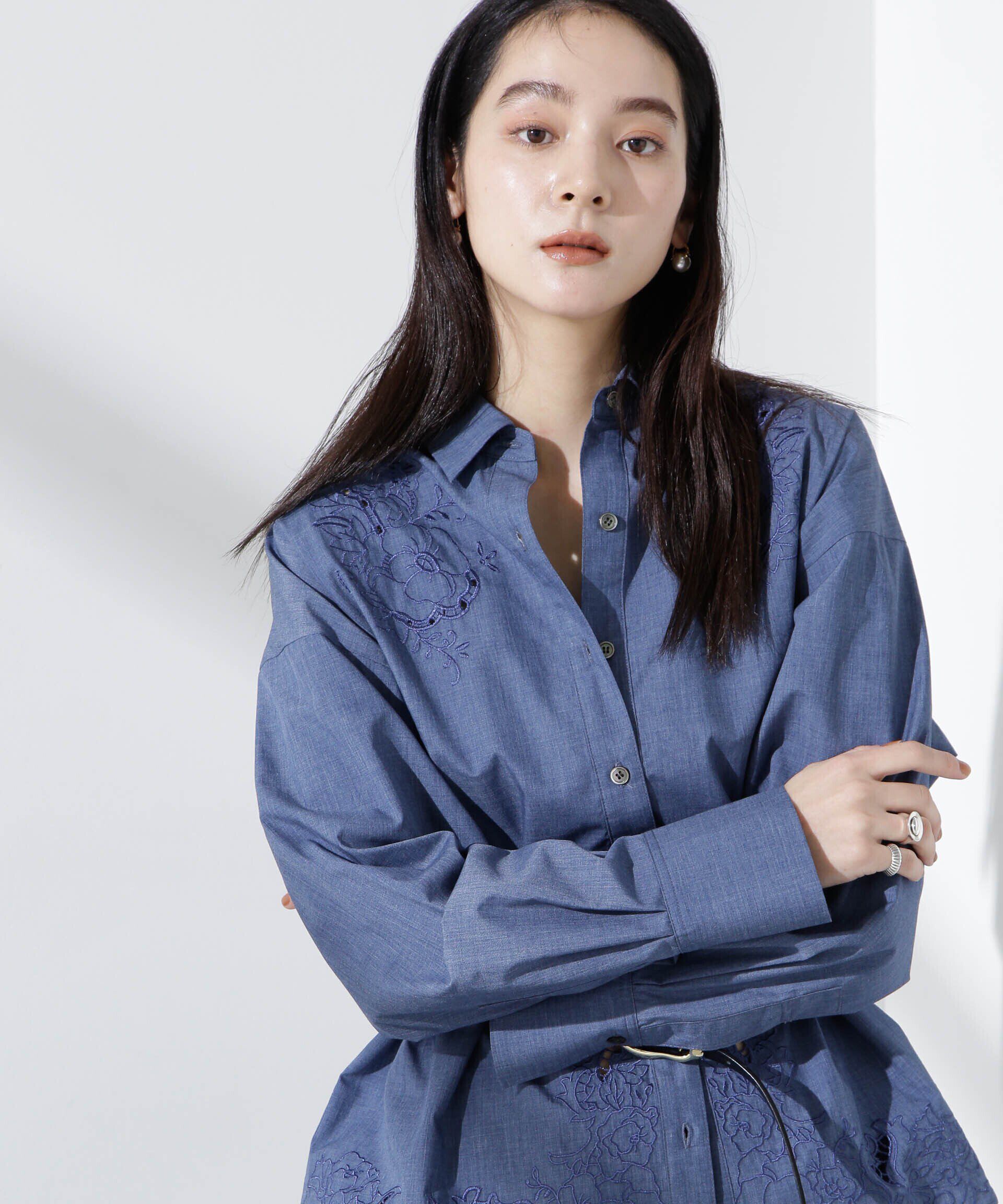 nano･universe「カットワークレースオーバーサイズシャツ」|シャツ・ブラウス|