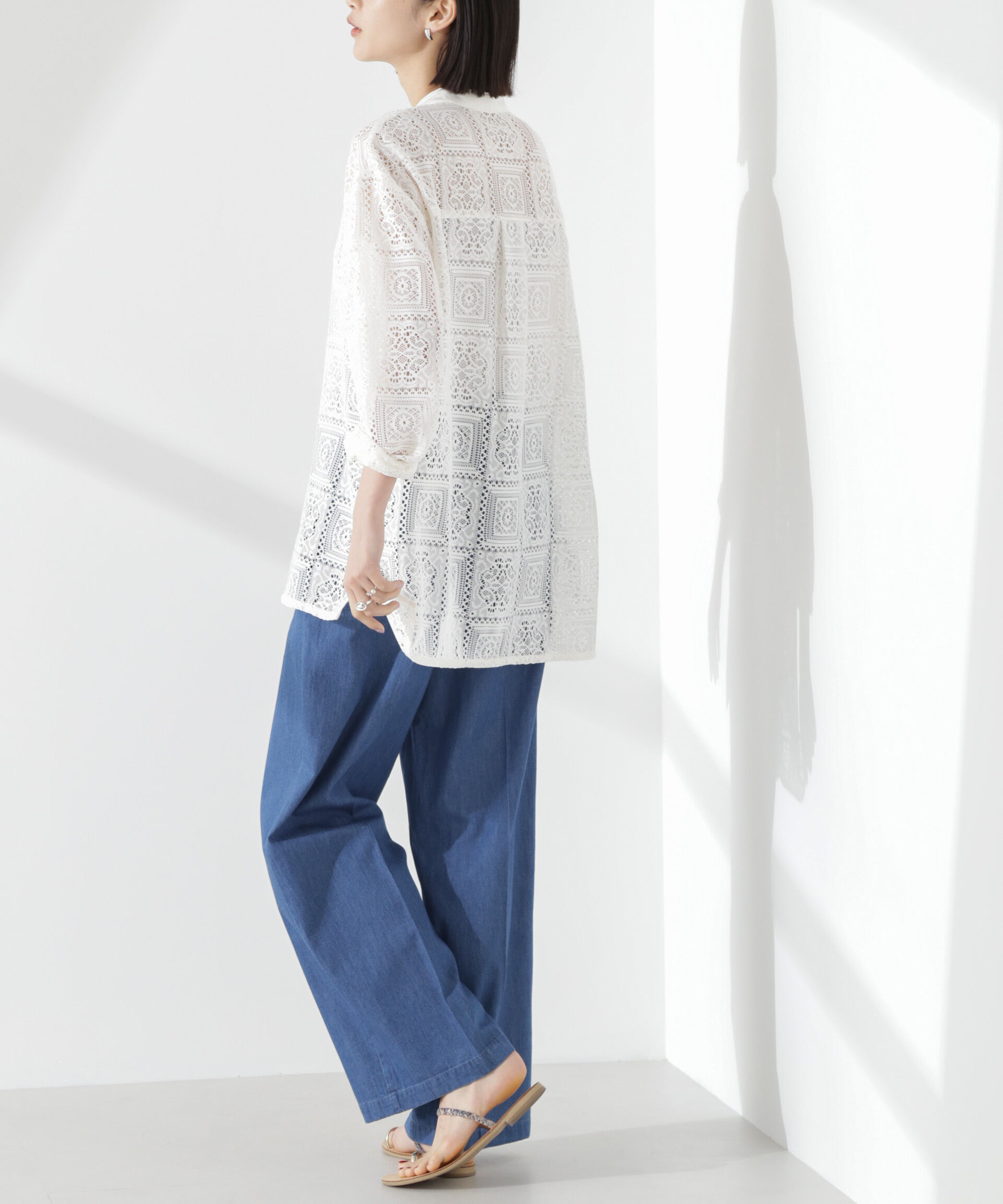 nano･universe「ライトデニムドロストセンタープレスパンツ(セットアップ可)」|チノ|