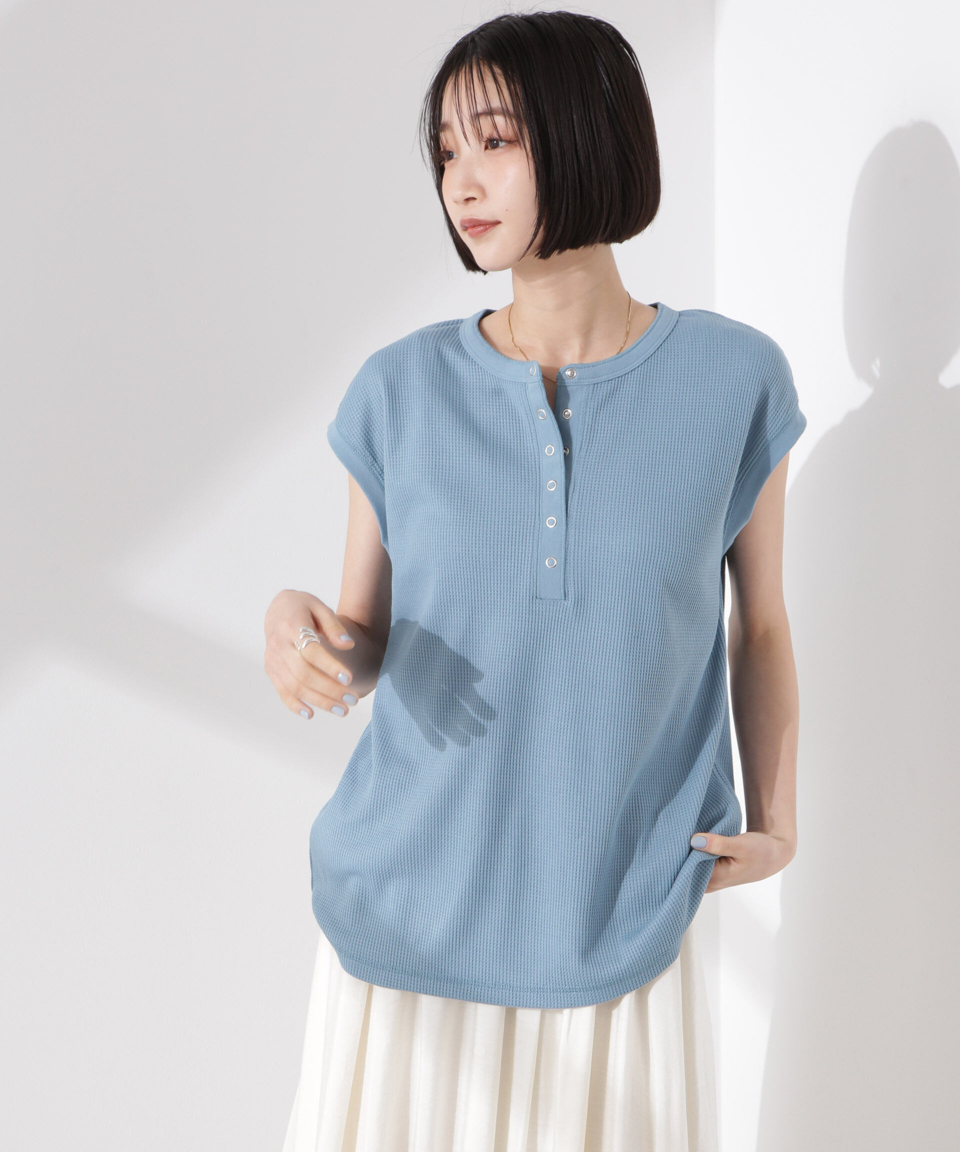 nano･universe「ワッフルヘンリーノースリーブトップス」|Tシャツ・カットソー|