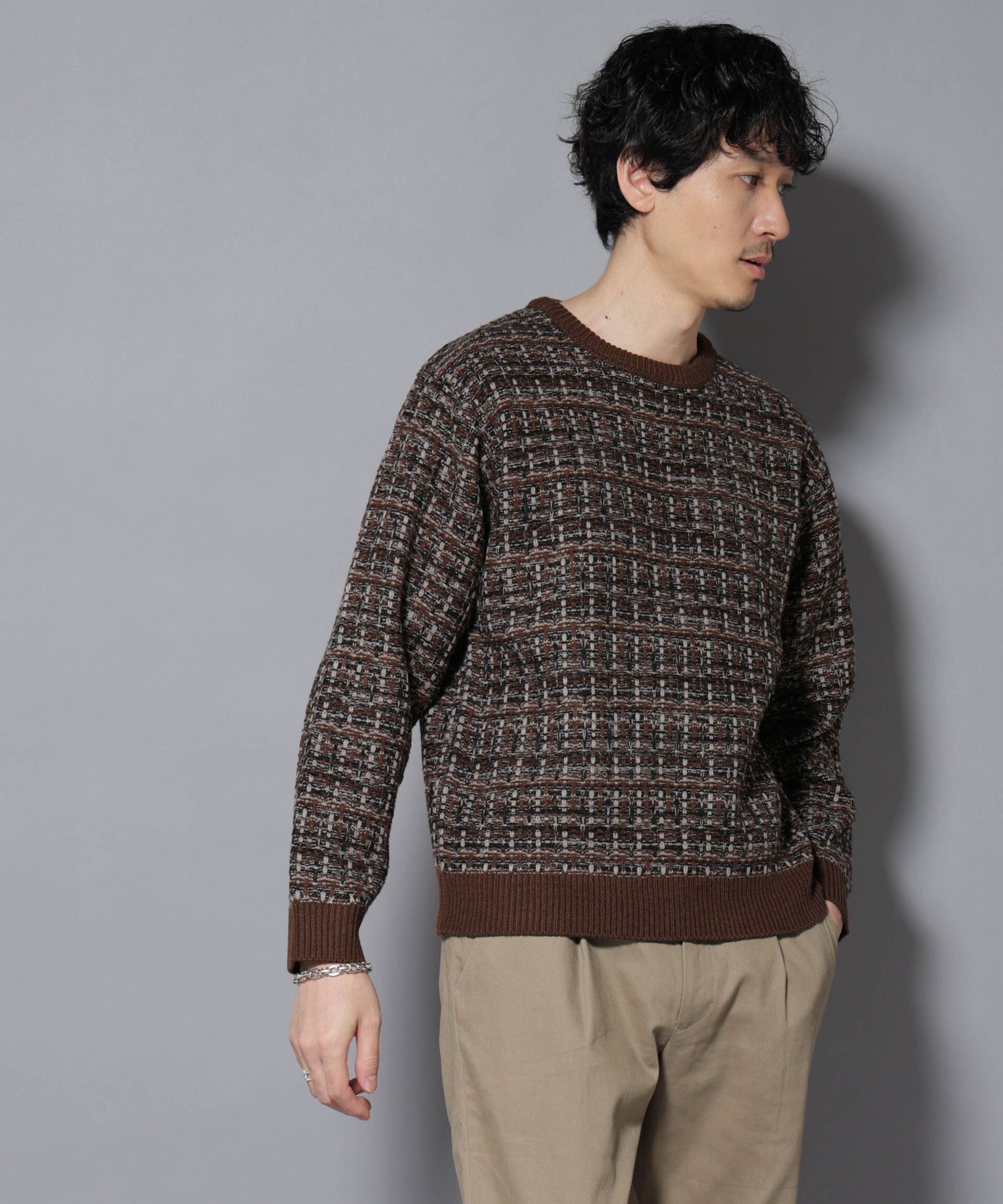 nano･universe「ツイードジャガードニット」|ニット・セーター|