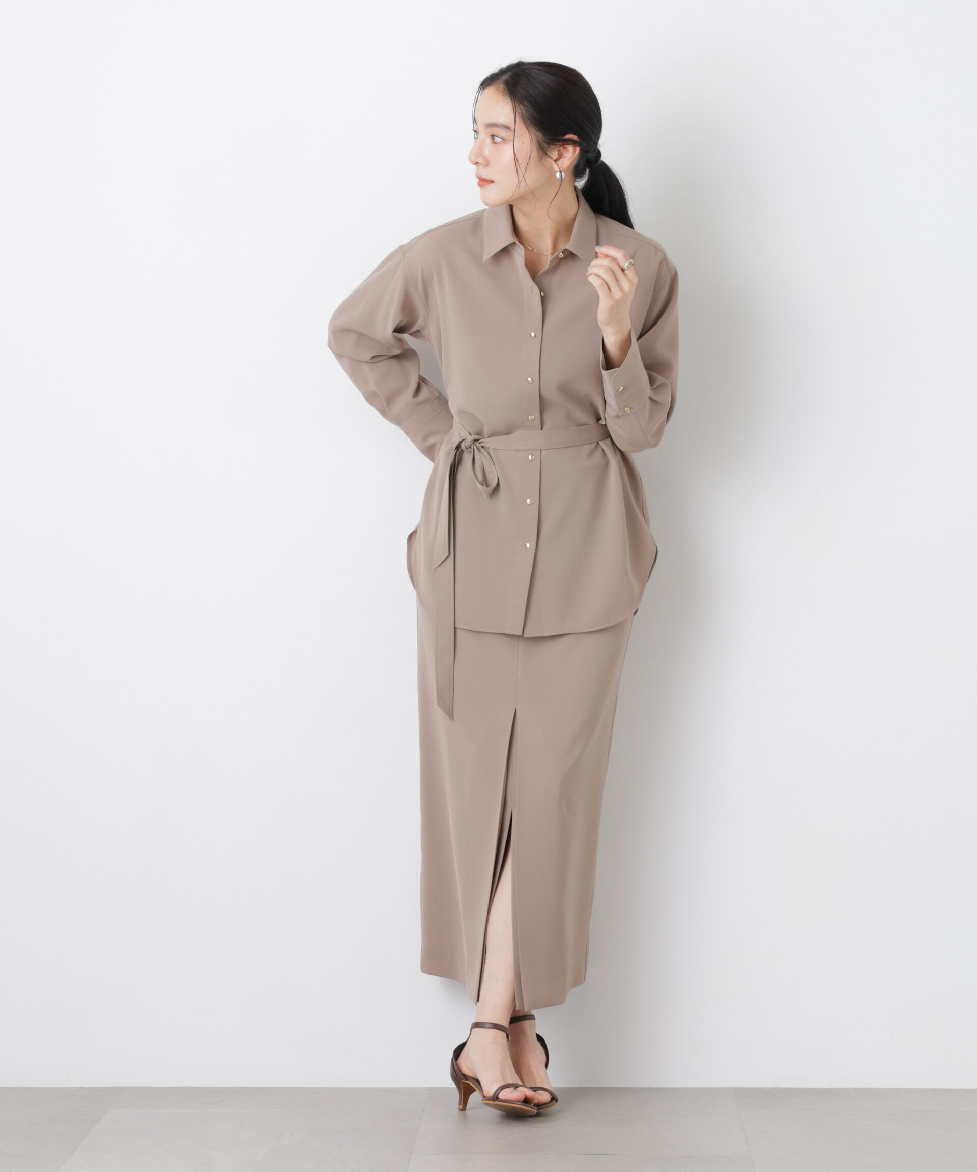 nano･universe「ハイツイストドライタックスリットロングスカート(セットアップ可)」|スカート|