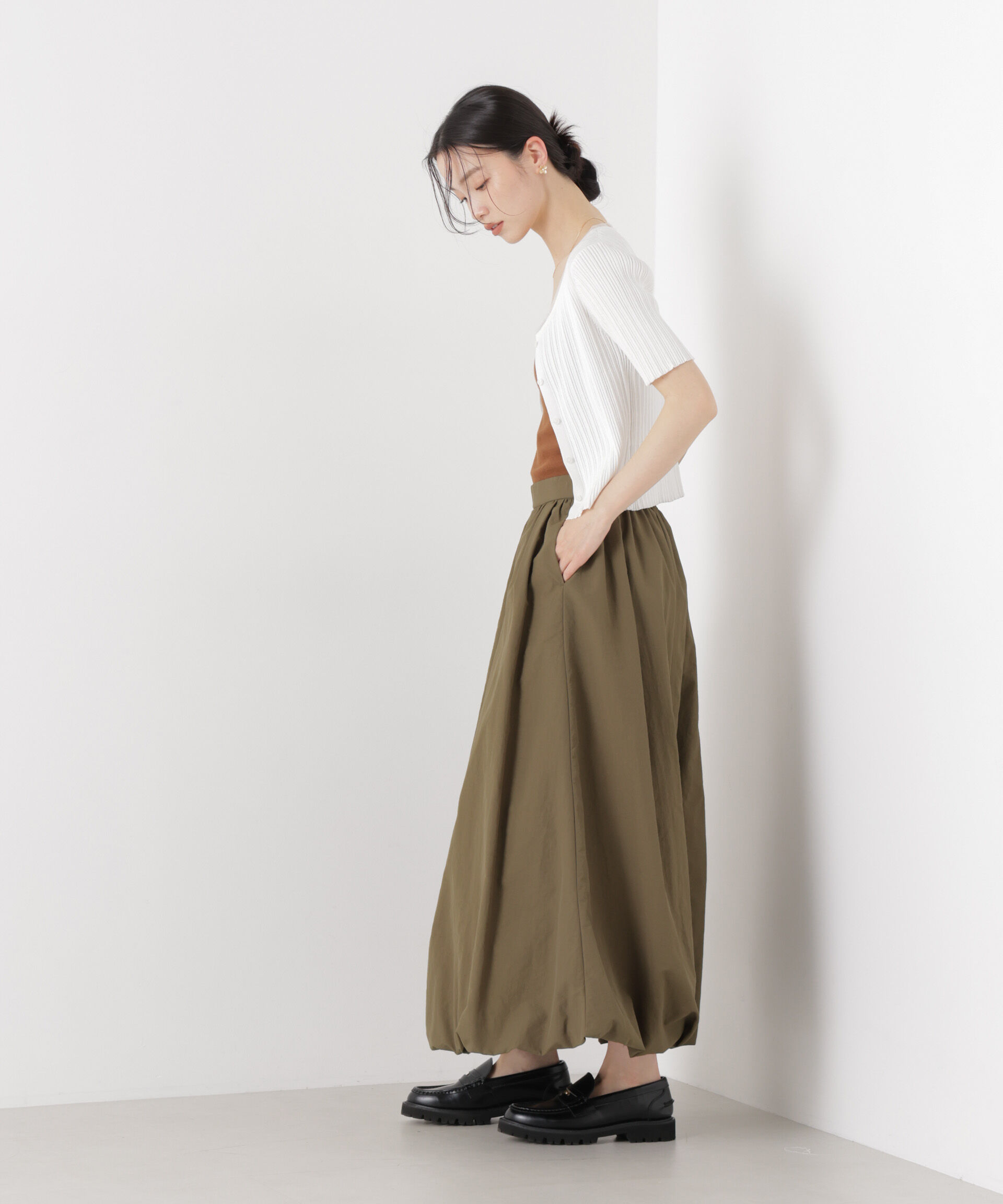 nano･universe「チュールコンビ半袖リブカーディガン」|ニット・セーター|