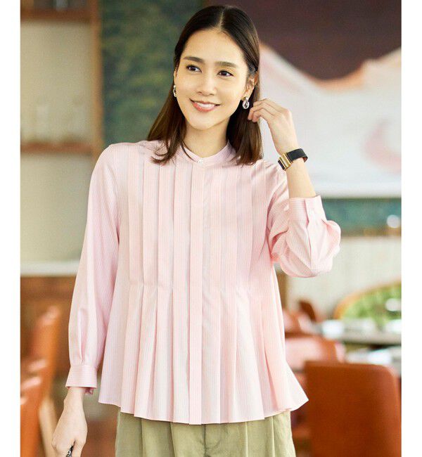 自由区「【カタログ掲載】ドレープブロードタック ブラウス」|シャツ・ブラウス|ﾋﾟﾝｸ&times;白ﾗ