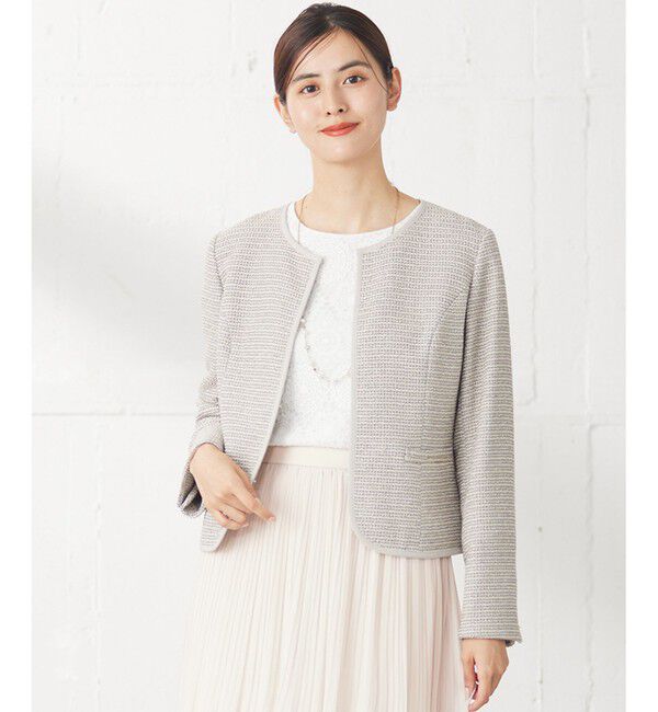 ANY SIS「シャイニーストレッチツイード ジャケット」|ノーカラージャケット|ｼｬﾝﾌﾞﾚ
