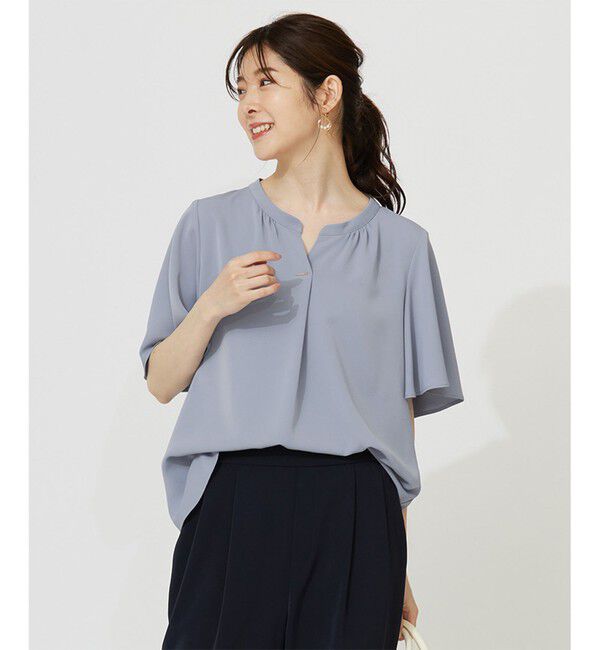 ANY SIS「【接触冷感・吸水速乾・UVカット】サラキレイ スキッパー ブラウス」|シャツ・ブラウス|ライトブルー