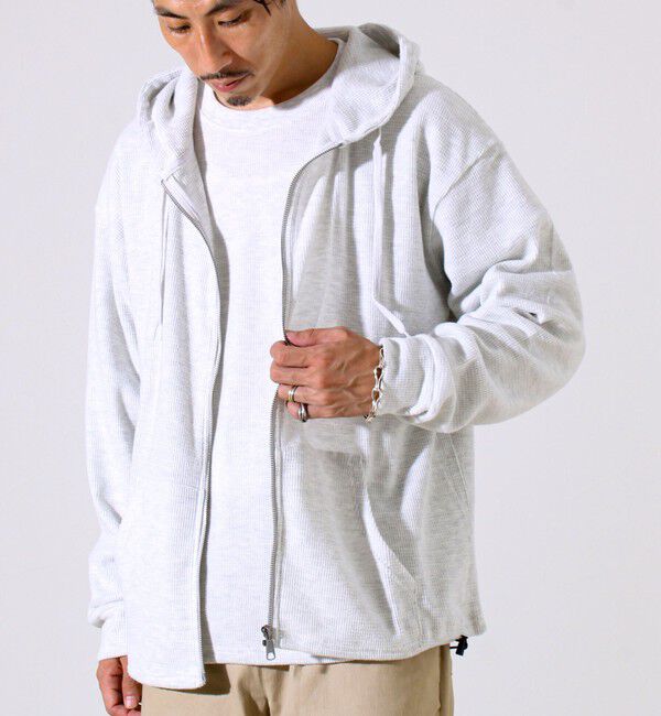 GLOSTER「【レイヤードに最適】起毛ワッフル 裾ドロストジップパーカー」|パーカー|