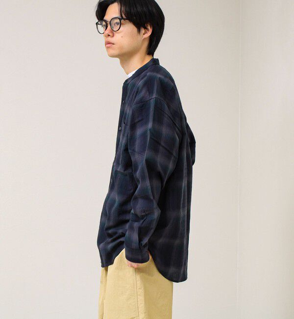 GLOSTER「【夏まで使える】テクスチャーバンドカラーチェックシャツ」|シャツ・ブラウス|