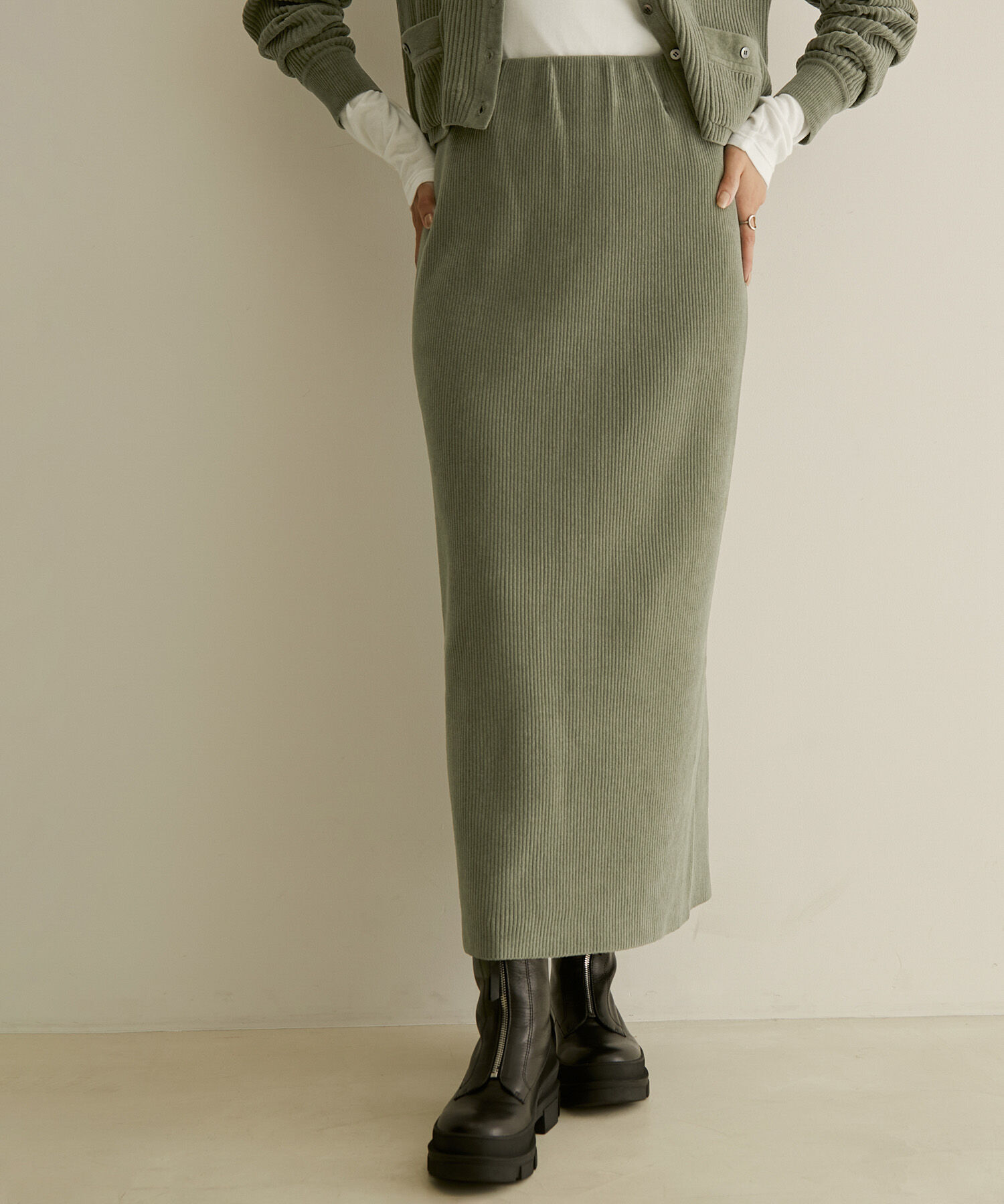 SALON adam et rope'「【極上の肌ざわり】リブタイトスカート-CreamyCotton /クリーミーコットン-」|スカート|モスグリーン(32)