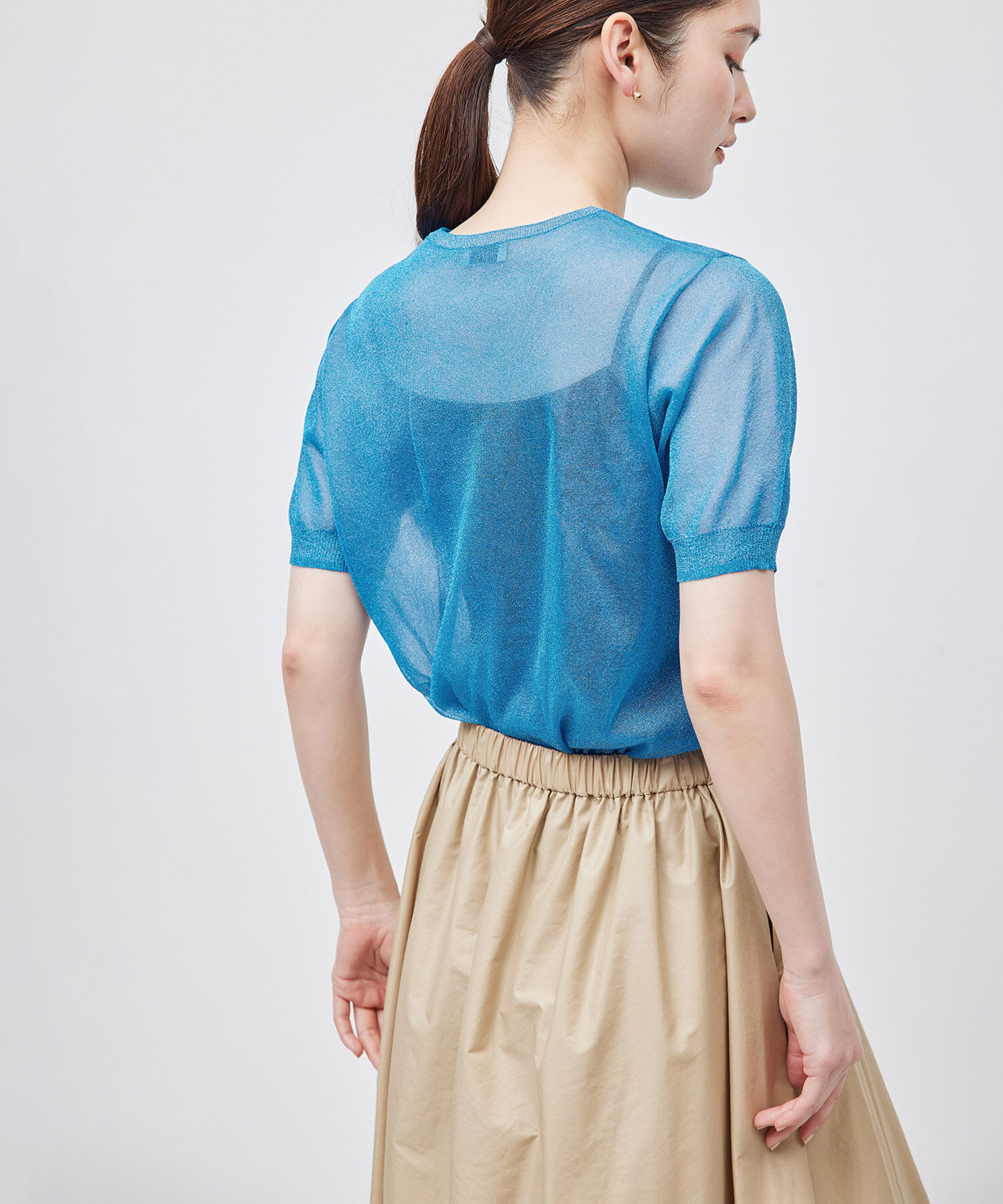 ROPE「【洗える】ラメシアーニット半袖プルオーバー【アンサンブル対応】」|ニット・セーター|