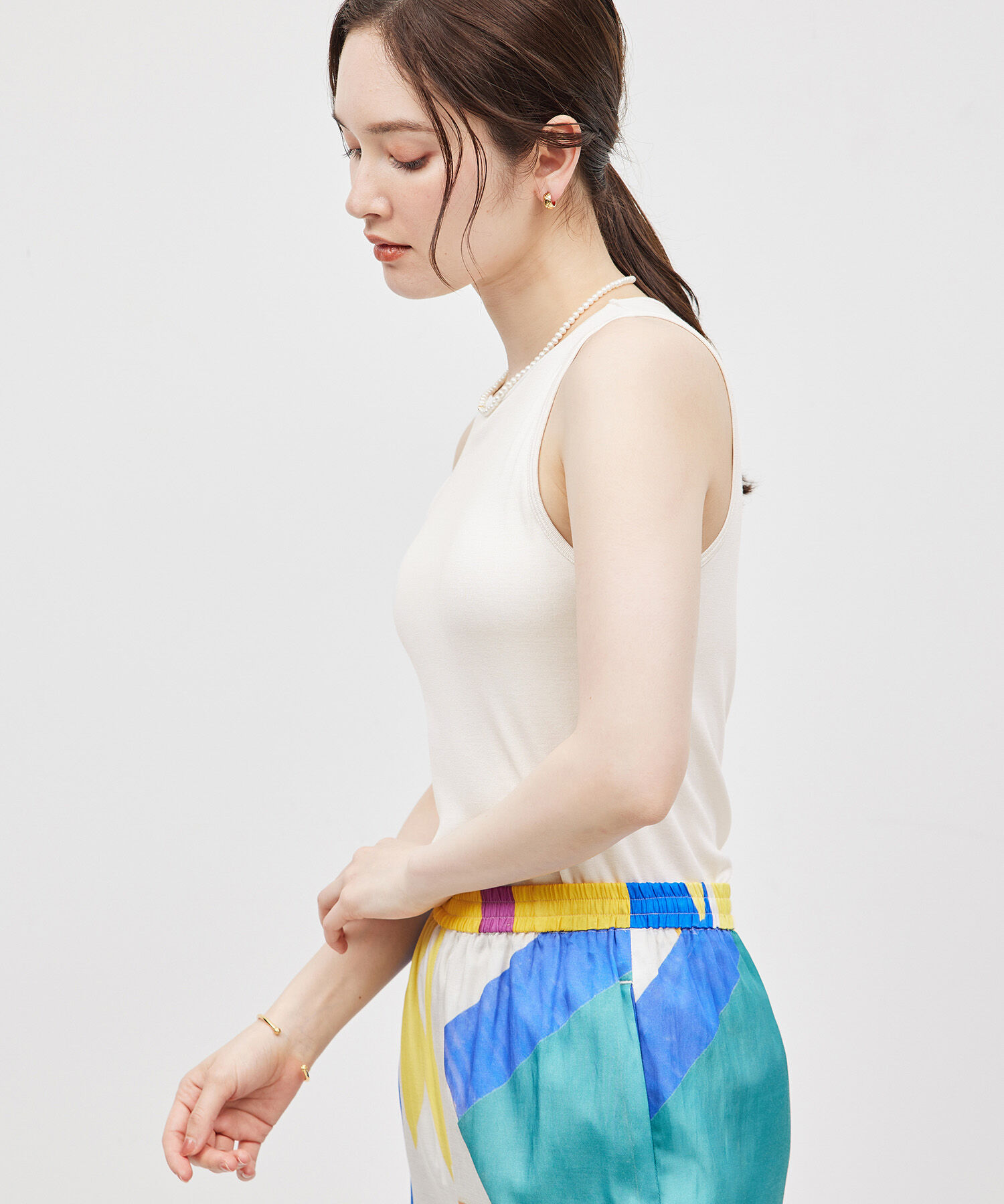 ROPE「コットンシルク丸胴フライスカップ付きアメスリタンクトップ」|タンクトップ|