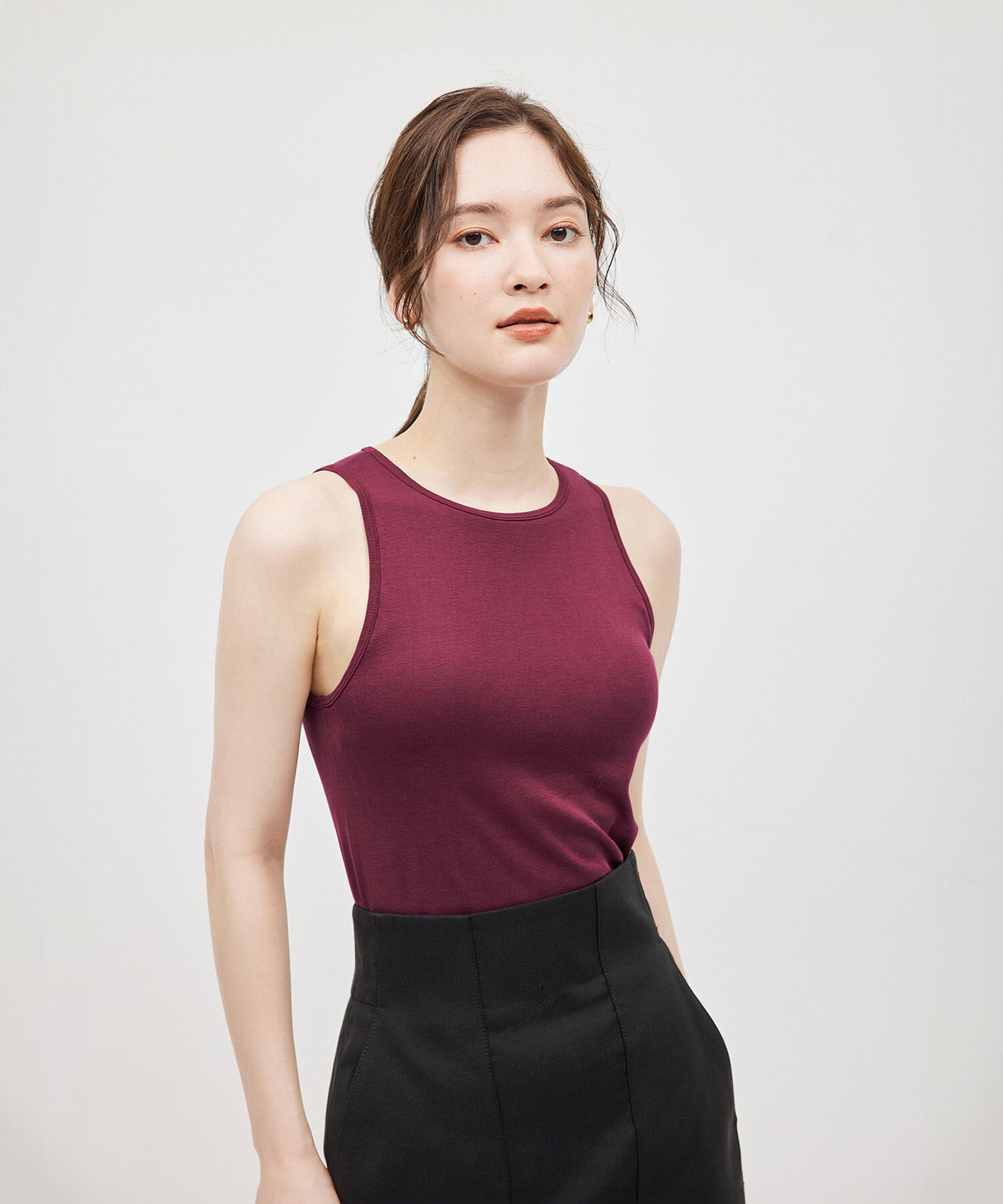 ROPE「コットンシルク丸胴フライスカップ付きアメスリタンクトップ」|タンクトップ|