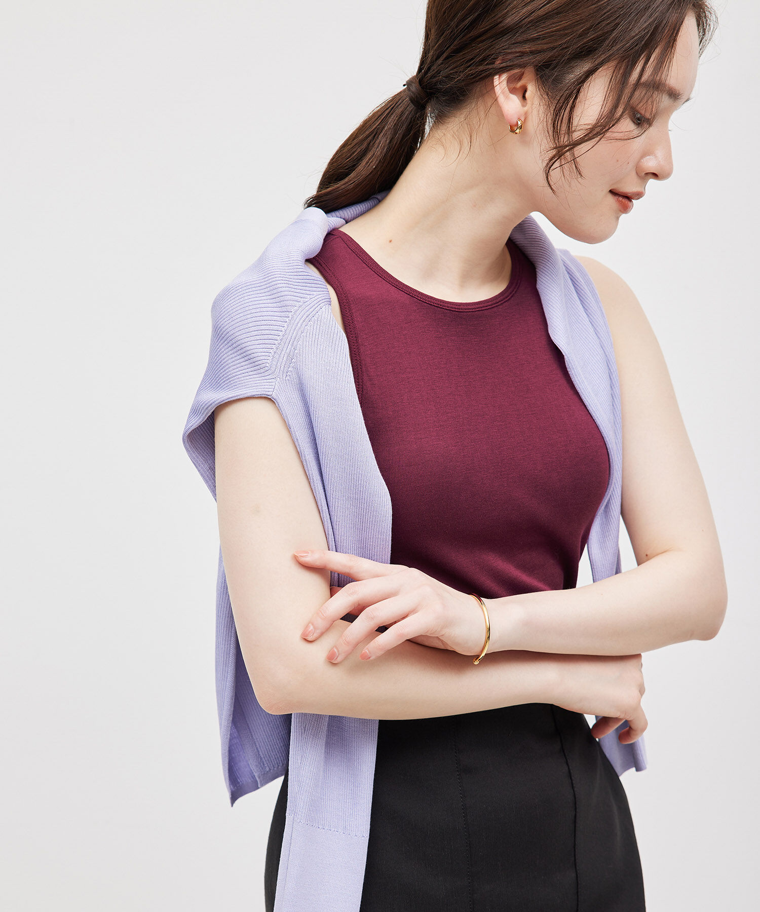 ROPE「コットンシルク丸胴フライスカップ付きアメスリタンクトップ」|タンクトップ|ワイン(66)