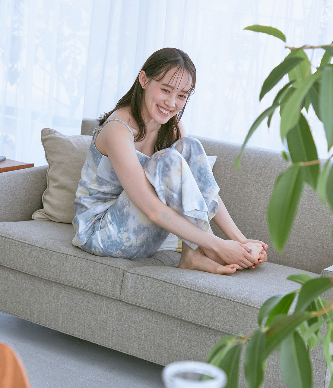 VIS「【コラーゲン加工】【ViSage】リサイクルサテンタイダイ柄キャミソール」|ルームウェア|