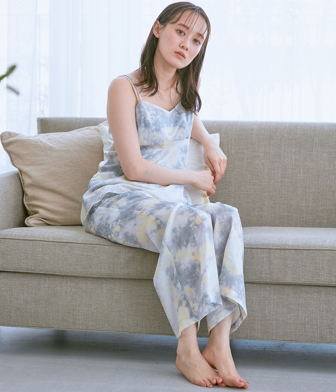 VIS「【コラーゲン加工】【ViSage】リサイクルサテンタイダイ柄キャミソール」|ルームウェア|