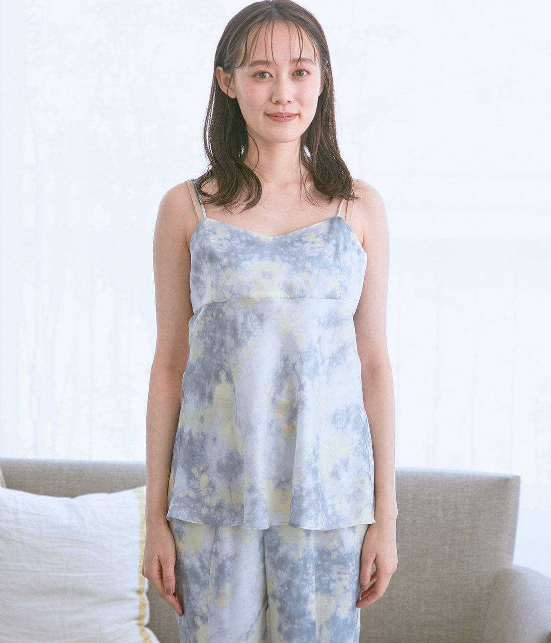 VIS「【コラーゲン加工】【ViSage】リサイクルサテンタイダイ柄キャミソール」|ルームウェア|