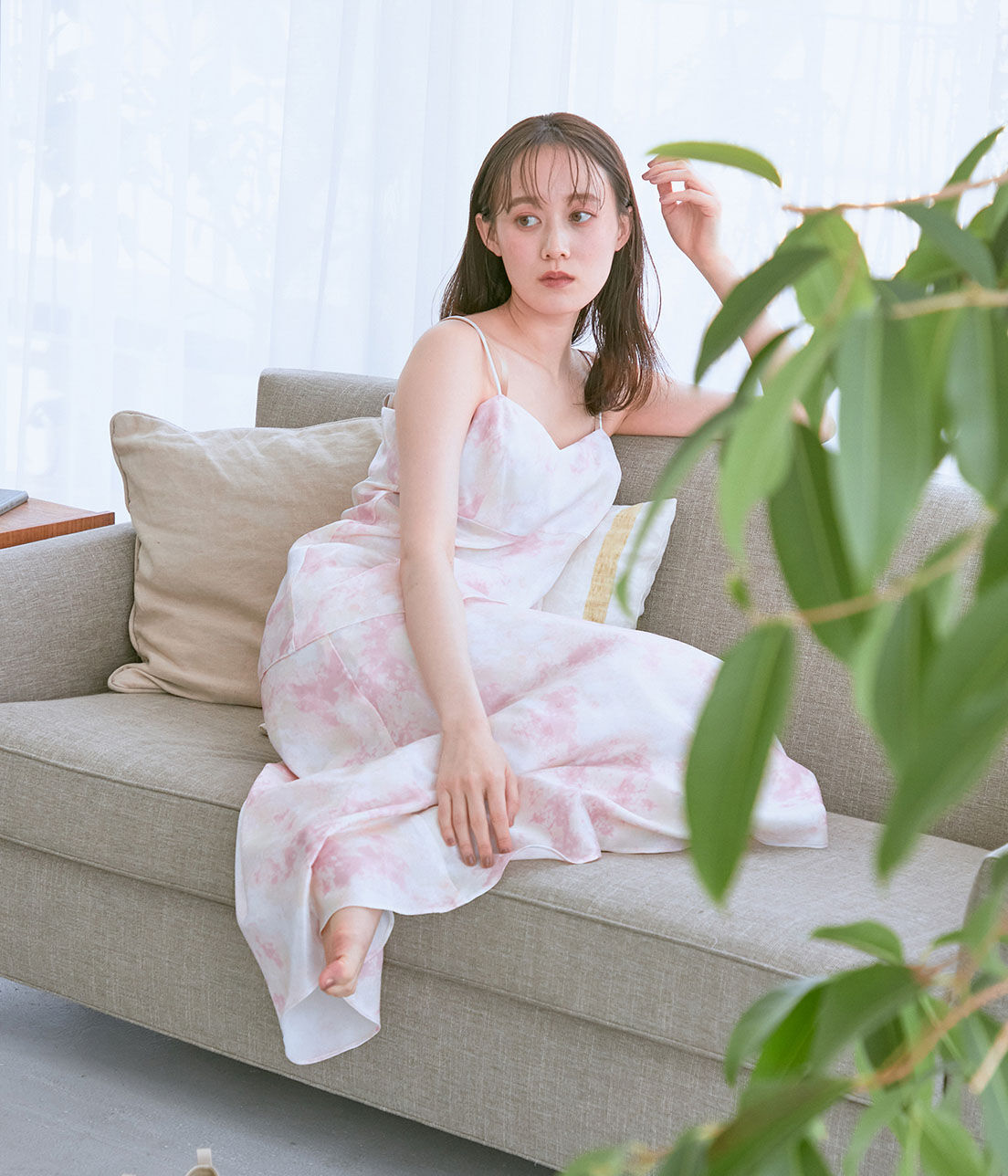 VIS「【コラーゲン加工】【ViSage】リサイクルサテンタイダイ柄キャミソール」|ルームウェア|