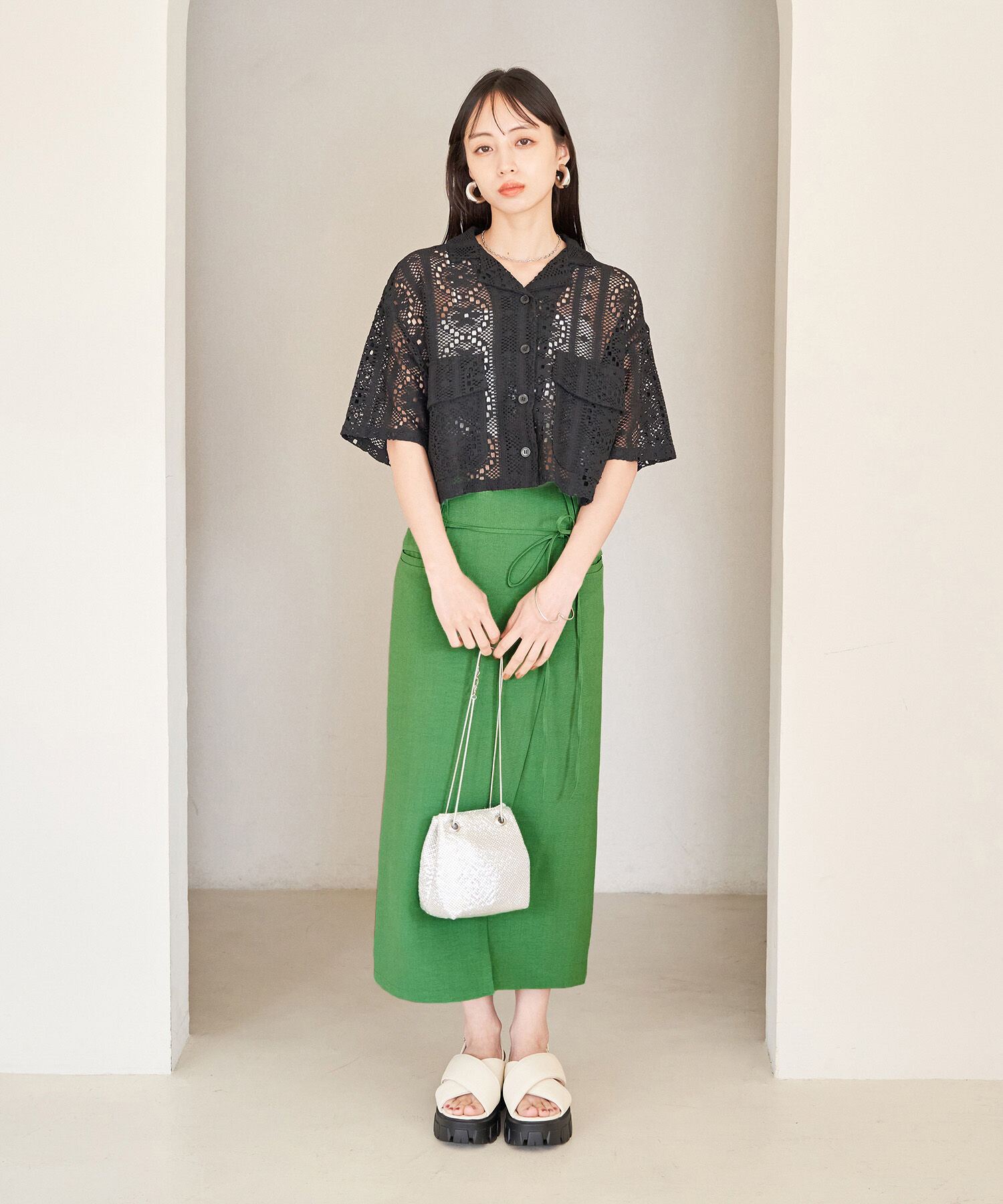 VIS「【接触冷感・洗える】美easyリネンライクベルト付き Iラインスカート」|スカート|