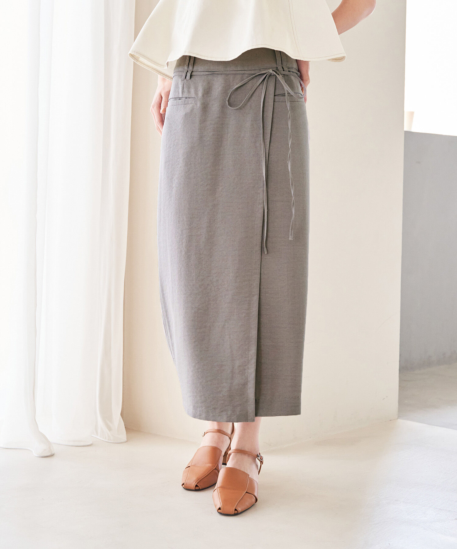 VIS「【接触冷感・洗える】美easyリネンライクベルト付き Iラインスカート」|スカート|